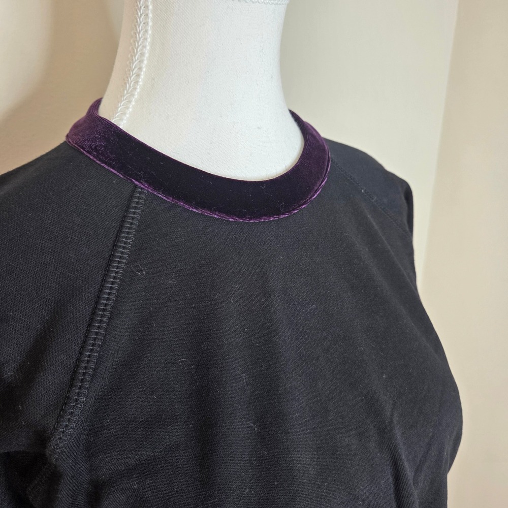 NWT LIANA‎ Black Sweatshirt 3/4 Sleeve Purple Velvet Trim Crewneck XS Womens